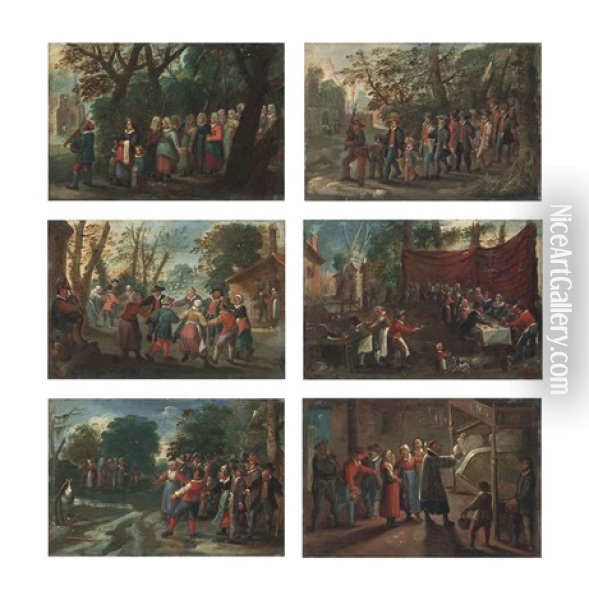 The Procession Of The Bride; The Procession Of The Groom; The Wedding Dance; The Wedding Feast; The Wedding Games; And The Blessing Of The... (6 Works) Oil Painting - Pieter Brueghel the Younger