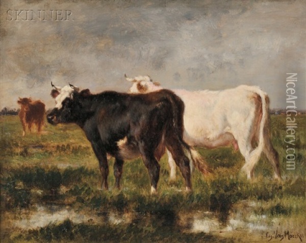 Cows In A Landscape Oil Painting - Emile van Marcke de Lummen