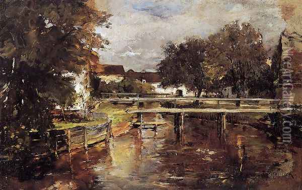 Old Towl Brook, Polling, Bavaria I Oil Painting - Frank Duveneck