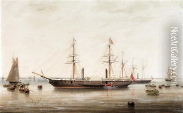 The P & O Liner "hindustan" Receiving Queen Victoria On Board Oil Painting - Robert Strickland Thomas