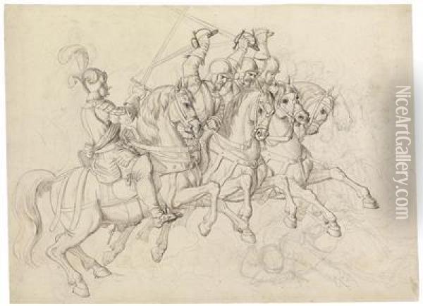 A Battle Scene With Riders Oil Painting - Julius Schnorr Von Carolsfeld