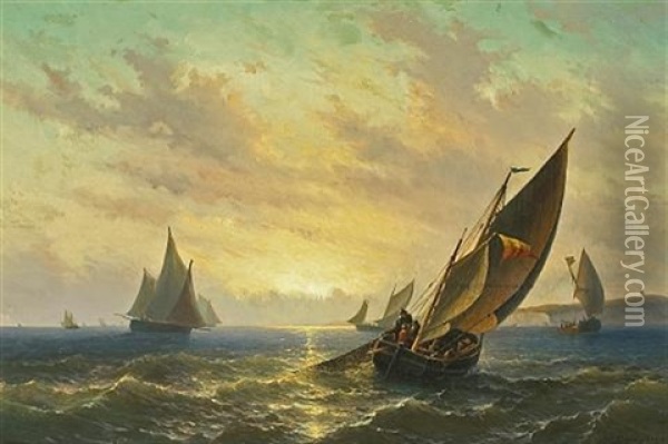 Bringing In The Nets Oil Painting - Willem Gruyter The Younger