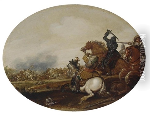 A Cavalry Battle Oil Painting - Jan de Martszen the Younger