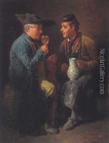 Ein Guter Schluck Oil Painting - Friedrich Ritter von Malheim Friedlaender