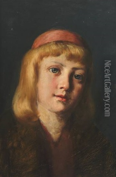Portrait Eines Blonden Madchens Mit Roter Haube Oil Painting - Franz Xaver Schmid-Breitenbach