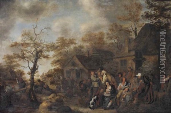 A Gipsy Fortune-teller, With Numerous Other Figures Outside A Village Inn Oil Painting - Jan Miense Molenaer