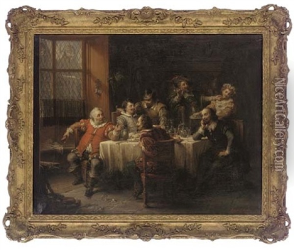 Company At A Table Oil Painting - Robert Antoine Mueller