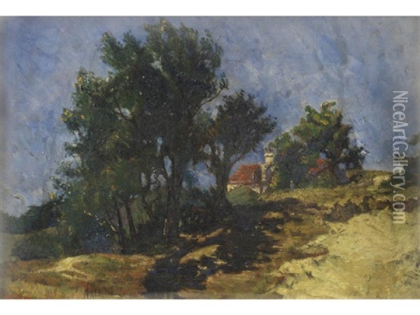 A Rustic Country Landscape Oil Painting - Edmond Marie Petitjean