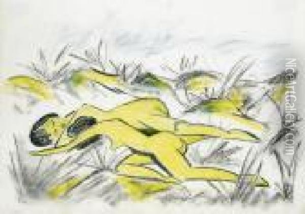 Zwei Liegende Weibliche Akte Am Ostseestrand Oil Painting - Otto Mueller