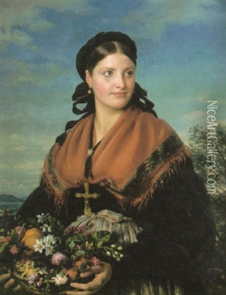Weibliches Bildnis: In Italienischer Tracht (landmadchen Aus Der Umgegend Von Nizza) Oil Painting - Eduard Magnus