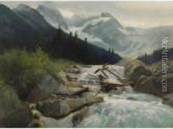 Rapids, Mount Donald Oil Painting - Frederic Marlett Bell-Smith