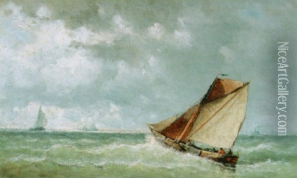 A Sailing Vessel At Full Sail Oil Painting - Johannes Frederick Schuetz