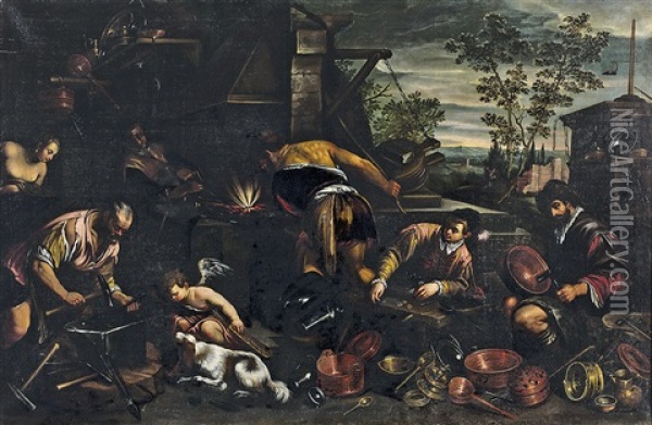 Les Forges De Vulcain Oil Painting - Francesco Bassano the Younger