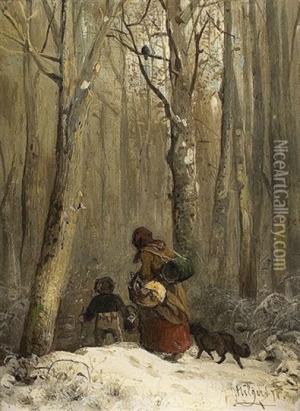 Wanderung Durch Den Winterlichen Wald Oil Painting - Carl Hilgers