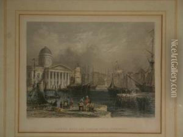 Canning Dock & Custom House Oil Painting - William Henry Bartlett