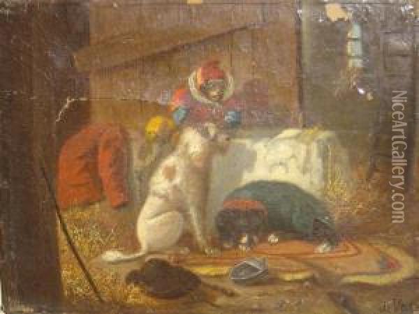 Singe Et Chiens Savants Oil Painting - Vincent de Vos