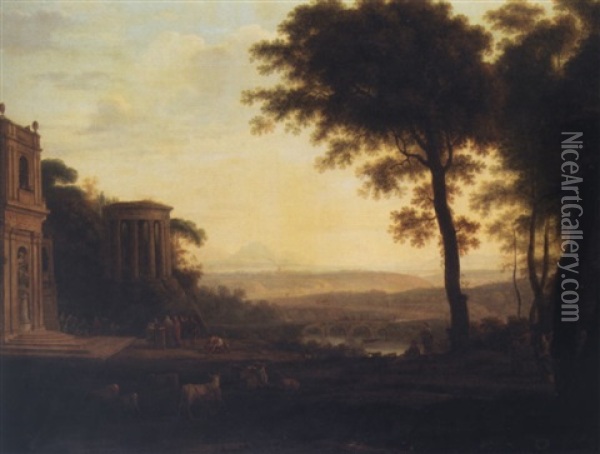 Landscape With The Father Of Psyche Sacrificing At The Milesian Temple Of Apollo Oil Painting - Claude Lorrain