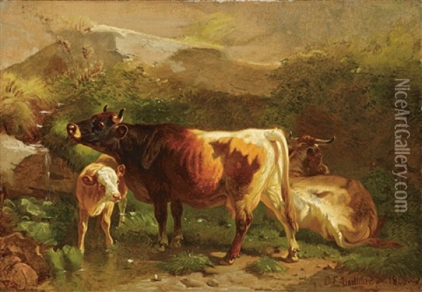 Drei Kuhe Auf Der Weide Oil Painting - Christian Eduard Boettcher