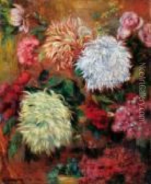 Chrysanthemes-1917 Oil Painting - Federigo Zandomeneghi