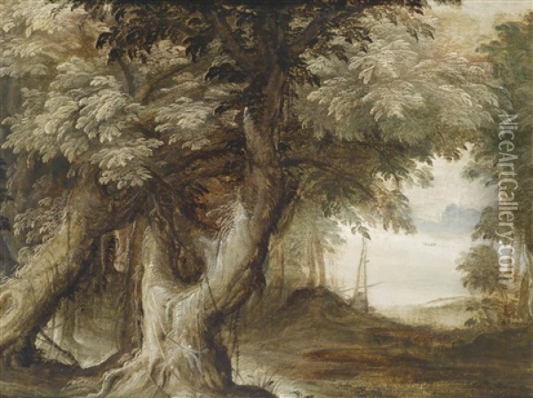 Waldlandschaft Mit Ausblick Auf Einen See Oil Painting - Paul Bril