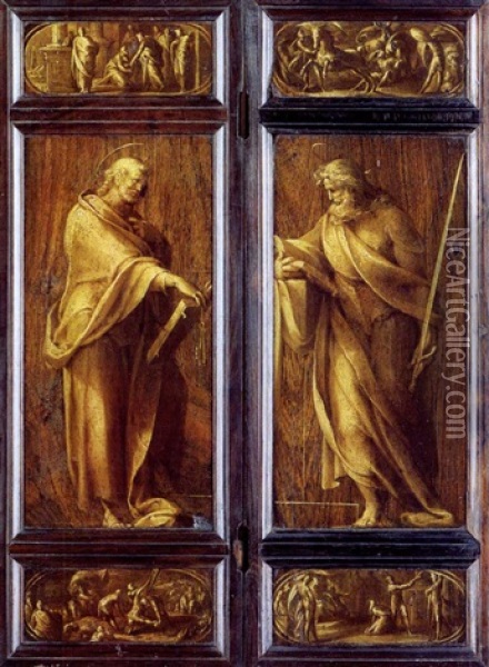 San Pietro E San Paolo Con Scene Delle Loro Vite (2 Works) Oil Painting - Jacopo Bertoia