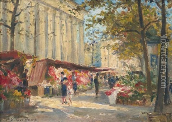 Le Marche Aux Fleurs, Place De La Madeleine Oil Painting - Georges Jules Ernest Binet