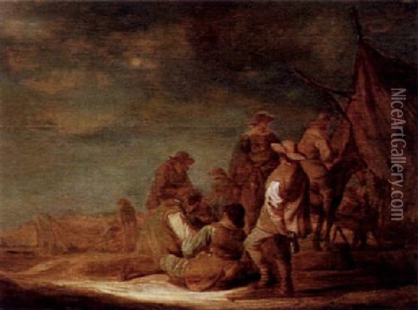 Rastende Soldaten Vor Einem Marketenderzelt Oil Painting - Benjamin Gerritsz Cuyp