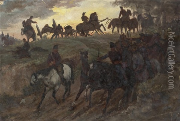 Ruckzug Der Artillerie Oil Painting - Julius von Blaas