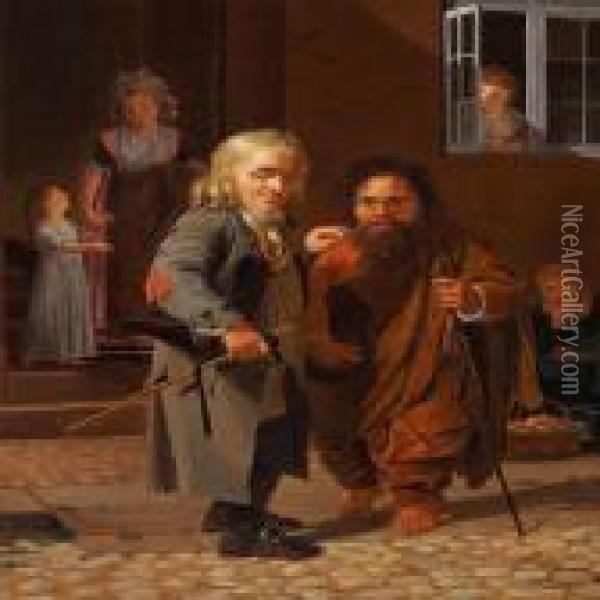 The Copenhagen Jew Obligeert And The Roman Beggar Bajocco In Thestreets Of Copenhagen Oil Painting - Jens Juel