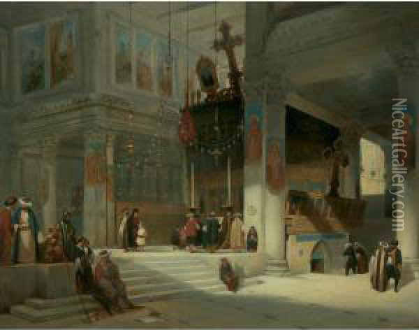 Worshippers Inside An Eastern Church Oil Painting - Fabius Germain Brest