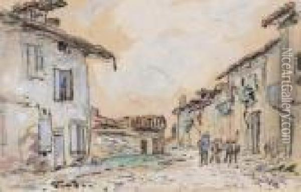 Rue A La Cote Saint Andre Dite Aussi Rue De Village Avecattelage Oil Painting - Johan Barthold Jongkind