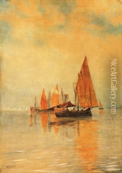 Velencei Vitorlasok (sails In Venice) Oil Painting - Jenoe Koszkol