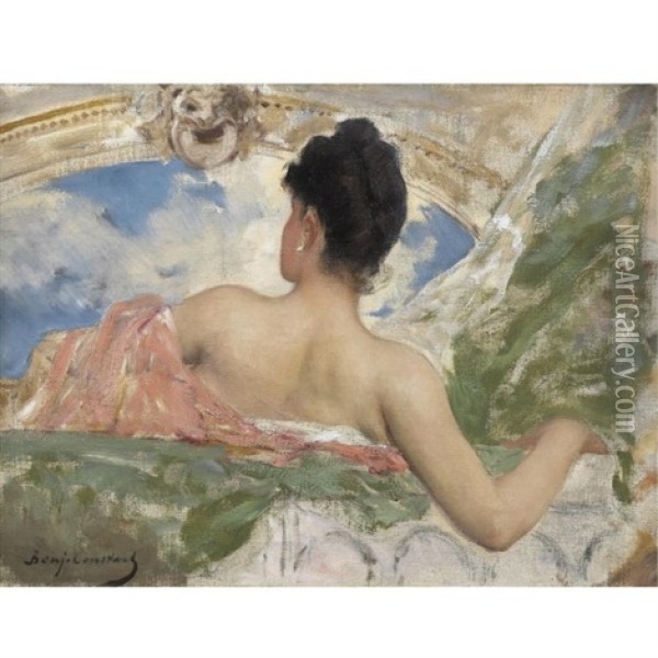 Femme Vue De Dos - A Ceiling Figure In The Opera, Paris (study) Oil Painting - Jean Joseph Benjamin Constant