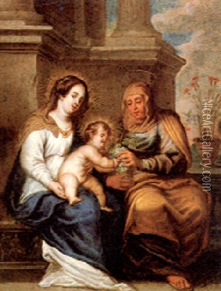 St.anne, The Madonna And The Christ Child Oil Painting - Cornelis de Baellieur the Younger