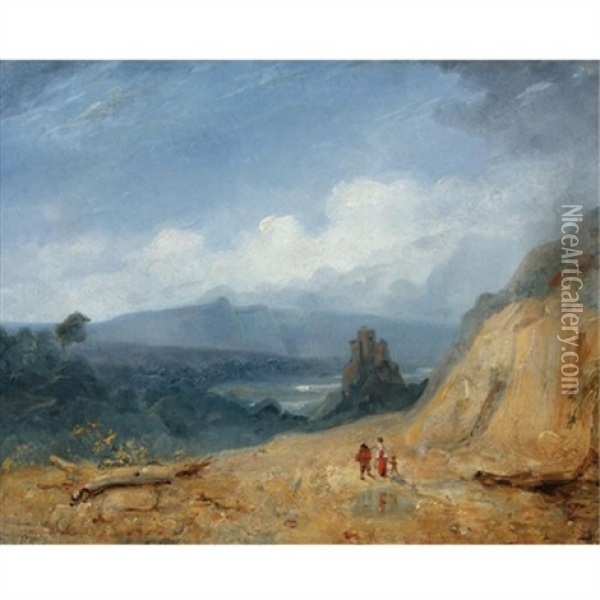 Travellers On A Mountain Path Oil Painting - Emile (Charles Joseph) Loubon