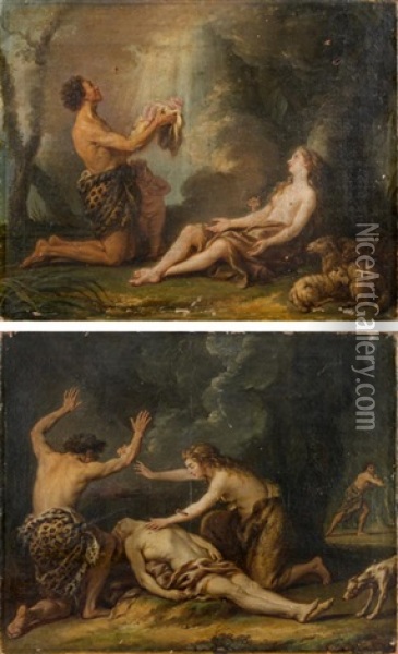 La Naissance D'abel (+ La Mort D'abel; Pair) Oil Painting - Nicolas-Rene Jollain the Younger