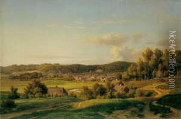 Holsteinische Landschaft Mit Einem Stadtchen Oil Painting - Ludwig H. Theodor Gurlitt