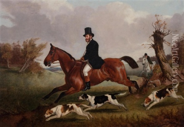 The Duke Of Beaufort Riding To Hounds Oil Painting - John Arnold Alfred Wheeler