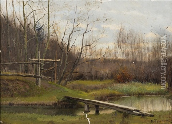 Landscape With A Footbridge Oil Painting - Fedor Karlovich Burkhardt