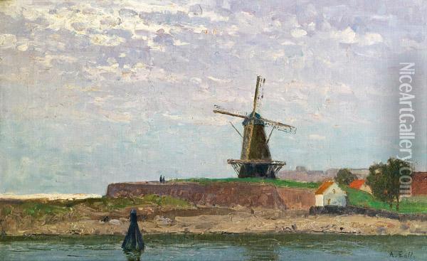 Windmuhle Bei Vlissingen Oil Painting - Alfred Zoff