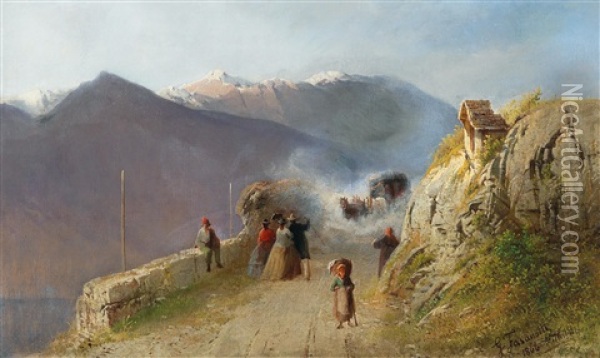 Excursion Into The Mountains Oil Painting - Gaetano Fasanotti