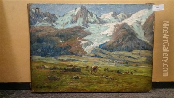 Le Glacier Des Bossons Et L'aiguille Du Midi Oil Painting - Clovis Frederic Terraire