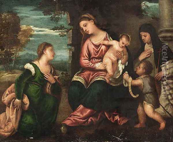 Madonna and Child with Saints Oil Painting - Polidoro Lanzani (see Polidoro Da Lanciano)