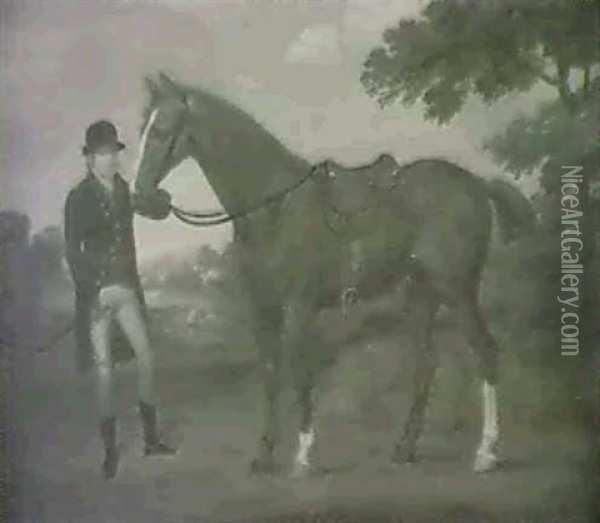 Horse And Jockey In A Landscape Oil Painting - John Nost Sartorius