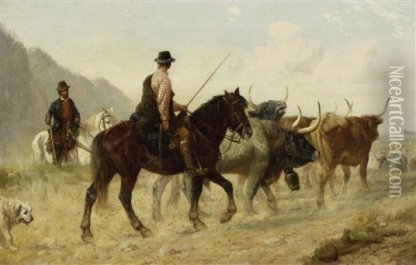 Viehtrieb Mit Stieren In Katalonien Oil Painting - Richard Beavis