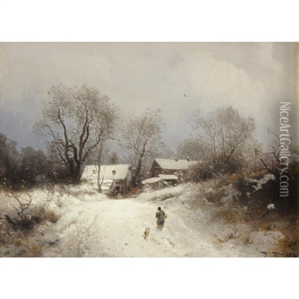 Pennsylvania Farm In Winter Oil Painting - Hermann Herzog