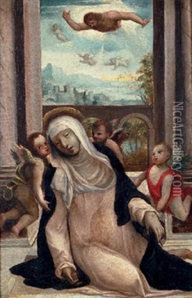 The Ecstasy Of Saint Catherine Oil Painting - Arcangelo di Leonardo Salimbeni
