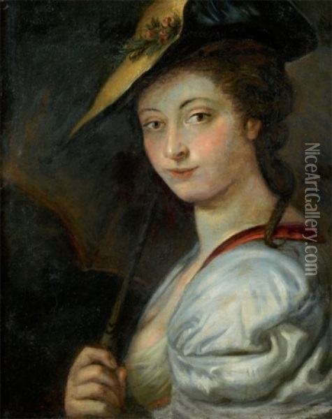 Portrait De Femme Au Chapeau Oil Painting - Antoine Pesne