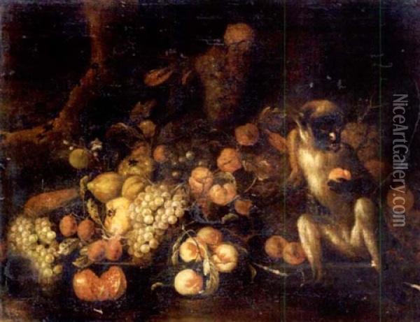 Fruchtstilleben Mit Meerkatze Oil Painting - Jan Pauwel Gillemans The Elder