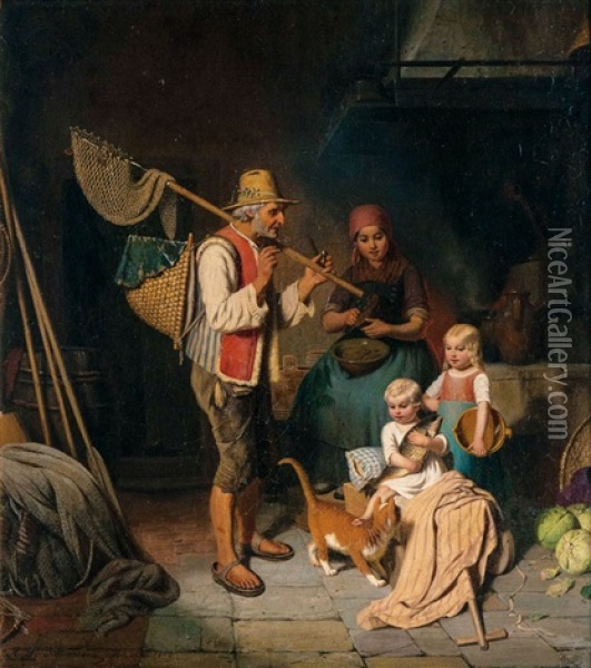 Fischerfamilie Oil Painting - Reinhard Sebastian Zimmermann